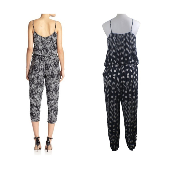 PARKER Women's Size L Liv Black White Silk Jogger Pants Jumpsuit Contemporary - Picture 3 of 9